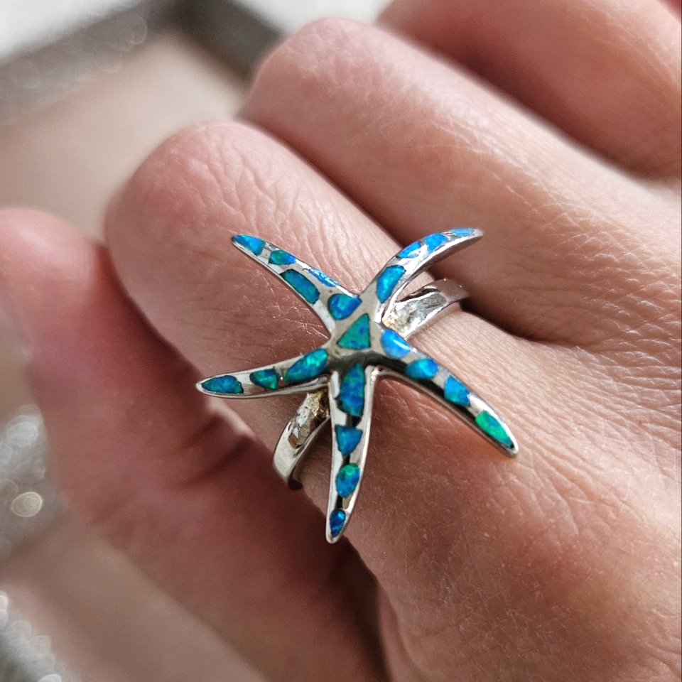 Sterling Silver Opal Starfish Ring